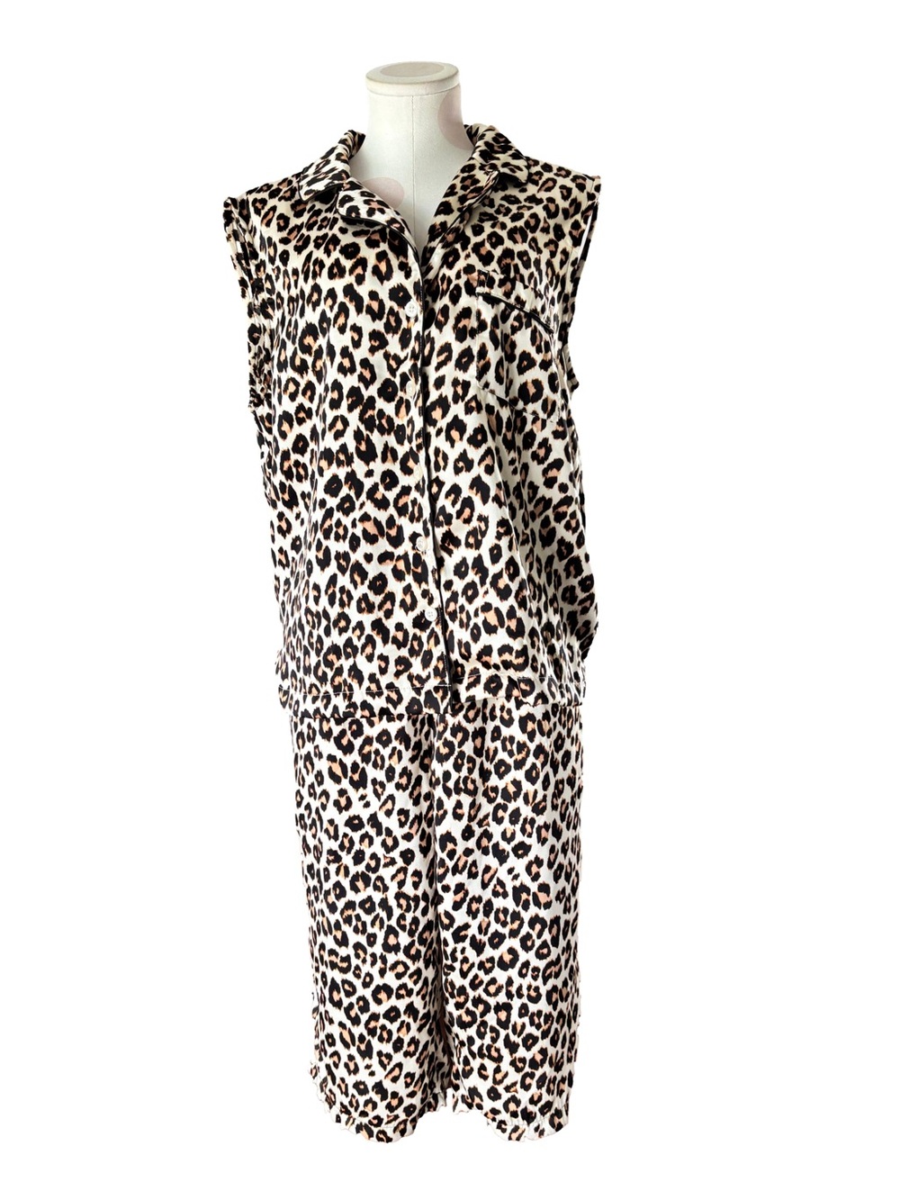 Loft Satin Notch Collar Pajama Leopard - LG - Picture 2 of 7